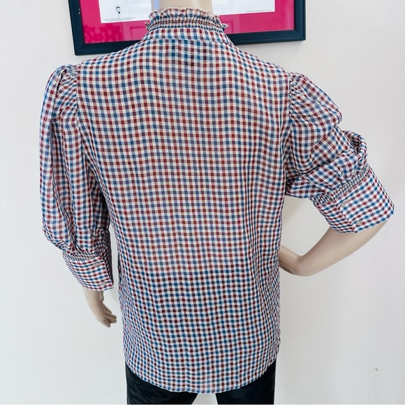 Chic Checkered Ruffle Neck Blouse - Picture 6 of 11